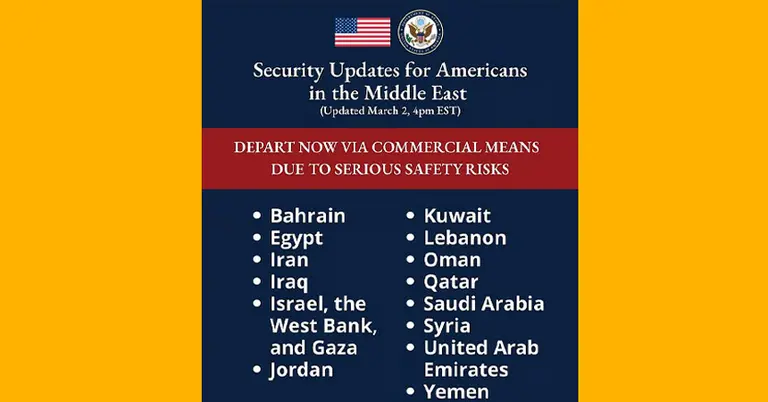 মার্কিনিদের মধ্যপ্রাচ্যের কয়েক দেশ ছাড়তে নির্দেশ